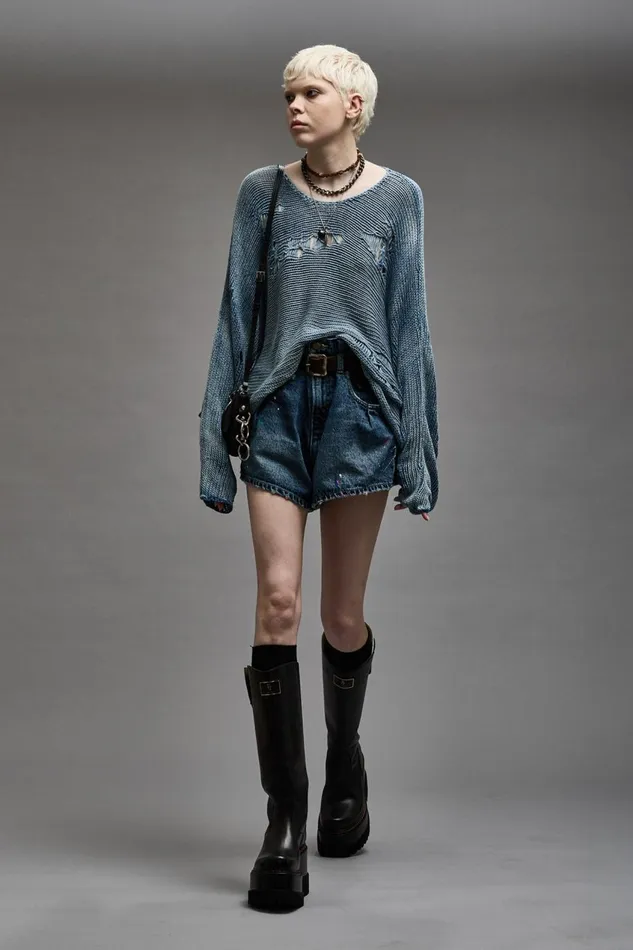 R13 Sweaters Women DISTRESSED BOYFRIEND CREWNECK 8211 LIGHT INDIGO
