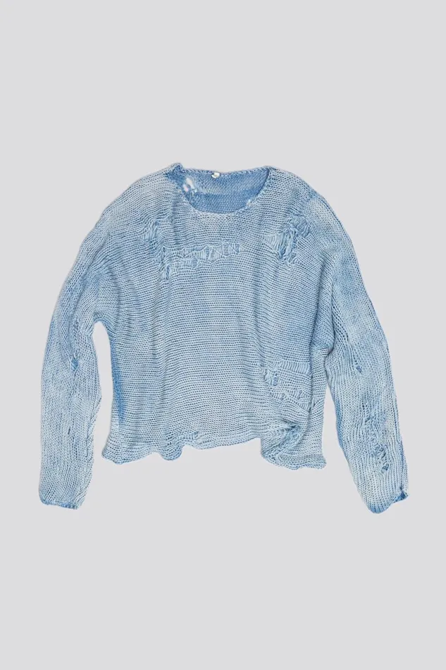 R13 Sweaters Women DISTRESSED BOYFRIEND CREWNECK 8211 LIGHT INDIGO