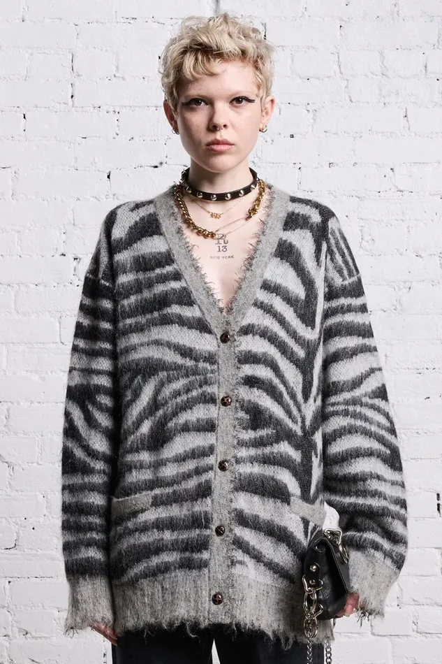 R13 Sweaters Women MOHAIR BOYFRIEND CARDIGAN 8211 ZEBRA JACQUARD