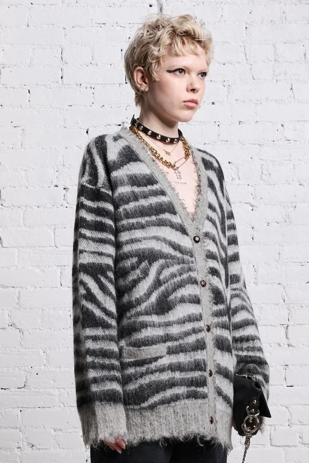 R13 Sweaters Women MOHAIR BOYFRIEND CARDIGAN 8211 ZEBRA JACQUARD