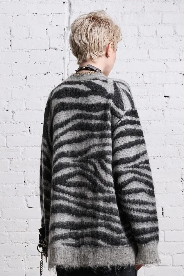 R13 Sweaters Women MOHAIR BOYFRIEND CARDIGAN 8211 ZEBRA JACQUARD