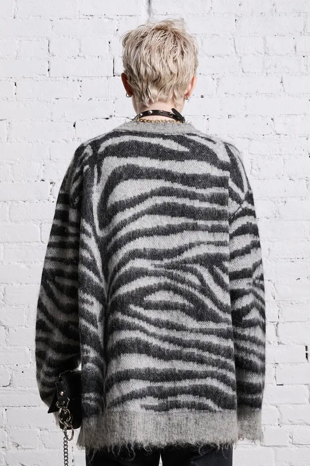 R13 Sweaters Women MOHAIR BOYFRIEND CARDIGAN 8211 ZEBRA JACQUARD