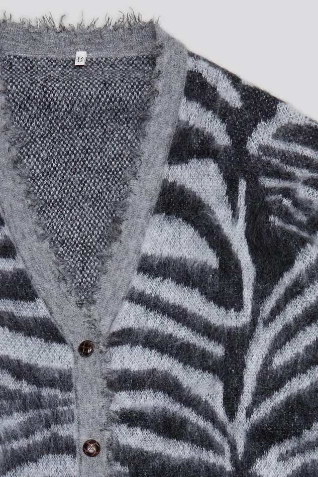 R13 Sweaters Women MOHAIR BOYFRIEND CARDIGAN 8211 ZEBRA JACQUARD