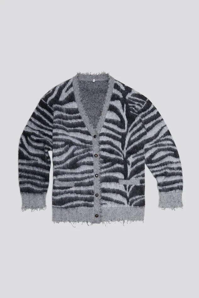 R13 Sweaters Women MOHAIR BOYFRIEND CARDIGAN 8211 ZEBRA JACQUARD