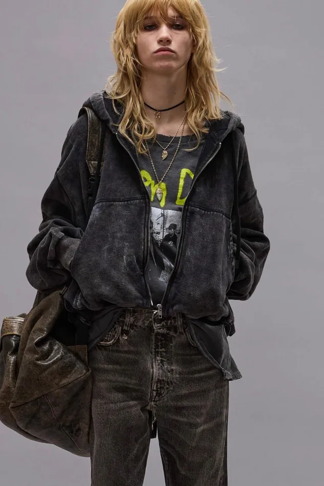 R13 Tops Women BALLOON ZIPUP HOODIE 8211 WASHED BLACK