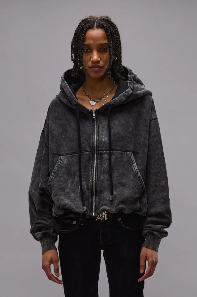 R13 Tops Women BALLOON ZIPUP HOODIE 8211 WASHED BLACK