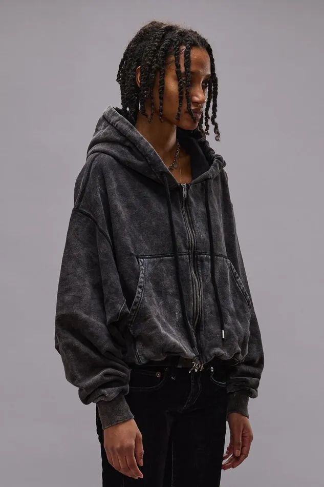 R13 Tops Women BALLOON ZIPUP HOODIE 8211 WASHED BLACK