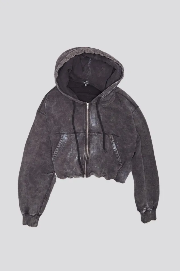 R13 Tops Women BALLOON ZIPUP HOODIE 8211 WASHED BLACK