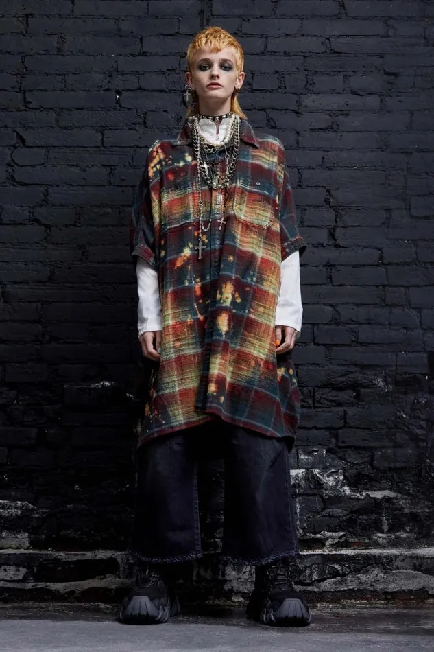 R13 Tops Women BLEACHED PLAID OVERSIZED BOXY SHIRTDRESS