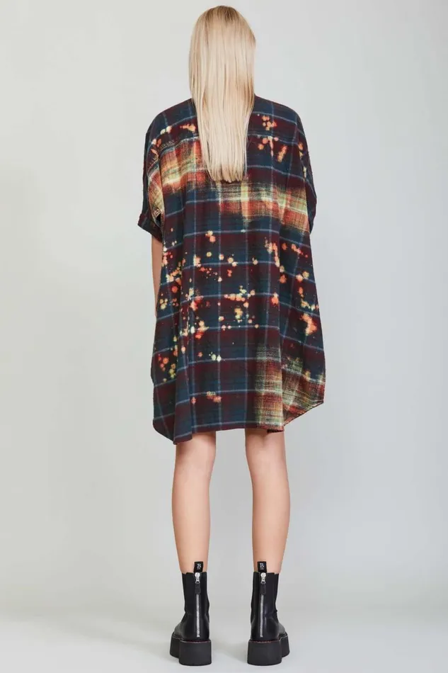 R13 Tops Women BLEACHED PLAID OVERSIZED BOXY SHIRTDRESS