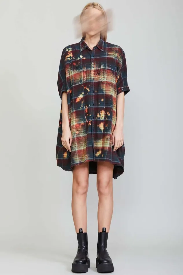 R13 Tops Women BLEACHED PLAID OVERSIZED BOXY SHIRTDRESS