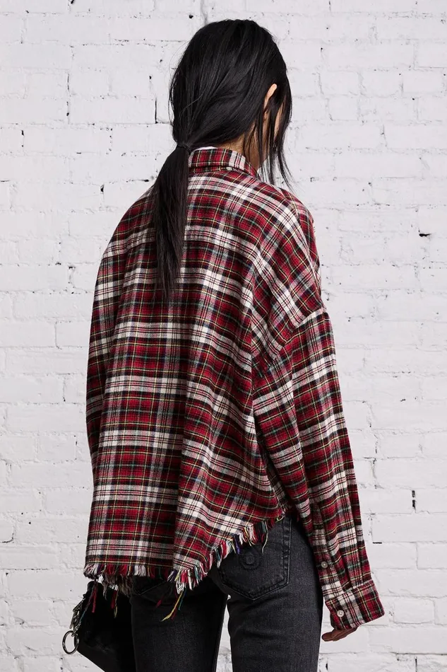 R13 Tops Women CROPPED DROP NECK 8211 RED AND ECRU