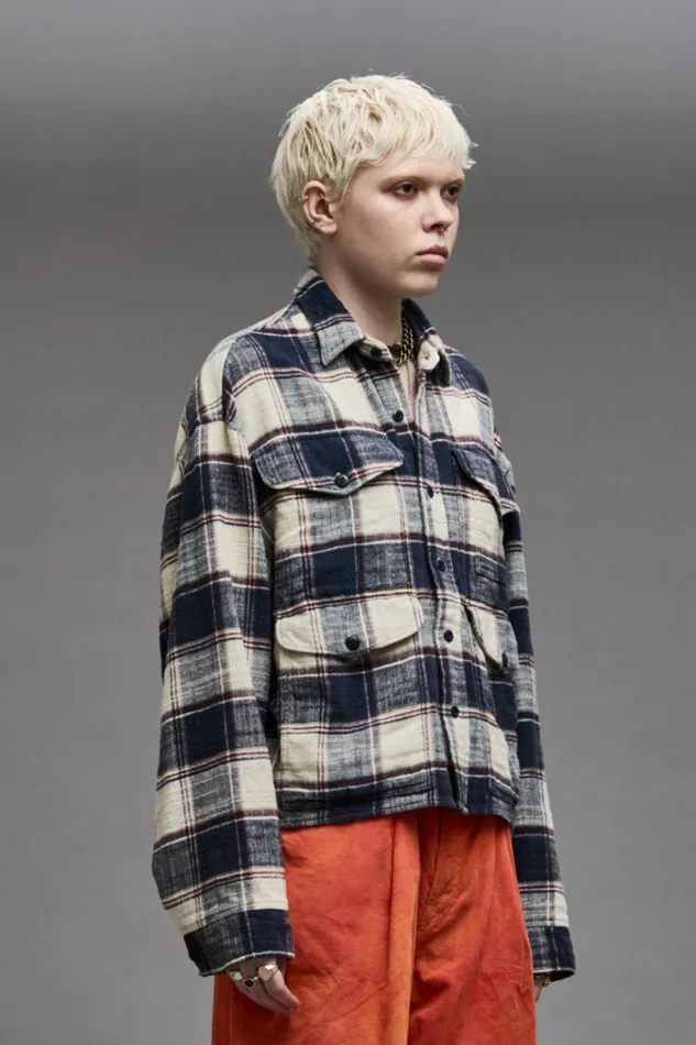 R13 Tops Women CROPPED MULTIPOCKET OVERSHIRT 8211 ECRU PLAID