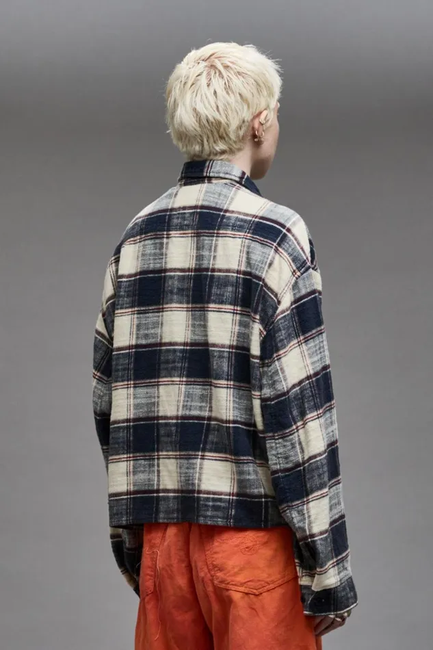 R13 Tops Women CROPPED MULTIPOCKET OVERSHIRT 8211 ECRU PLAID