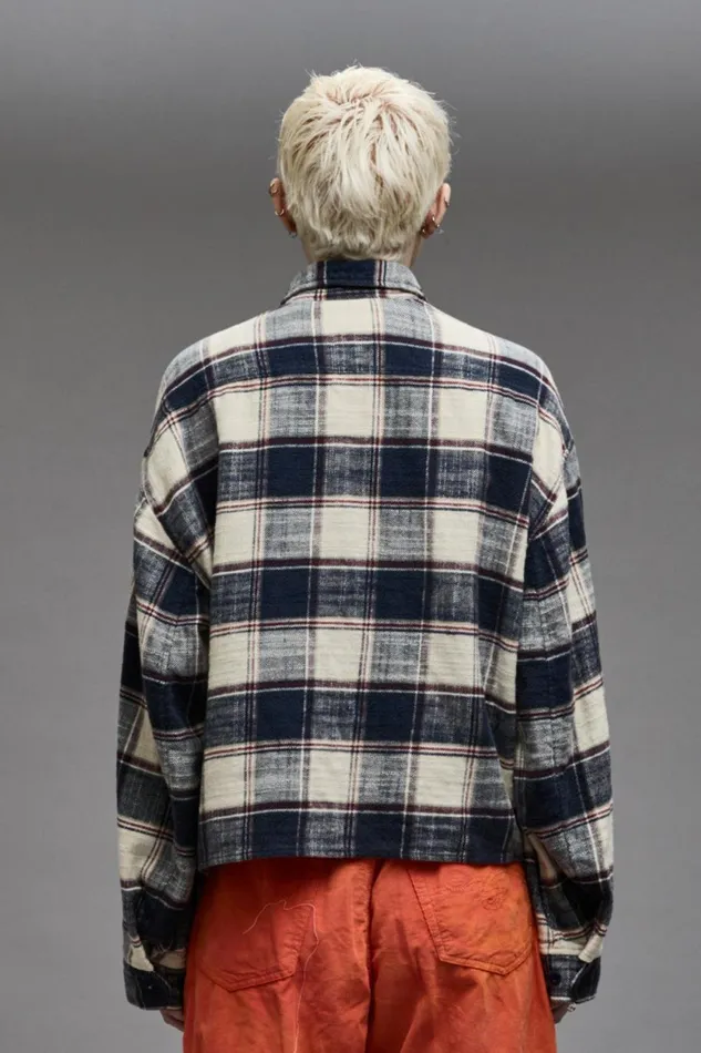 R13 Tops Women CROPPED MULTIPOCKET OVERSHIRT 8211 ECRU PLAID