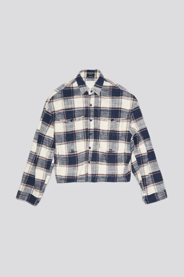 R13 Tops Women CROPPED MULTIPOCKET OVERSHIRT 8211 ECRU PLAID