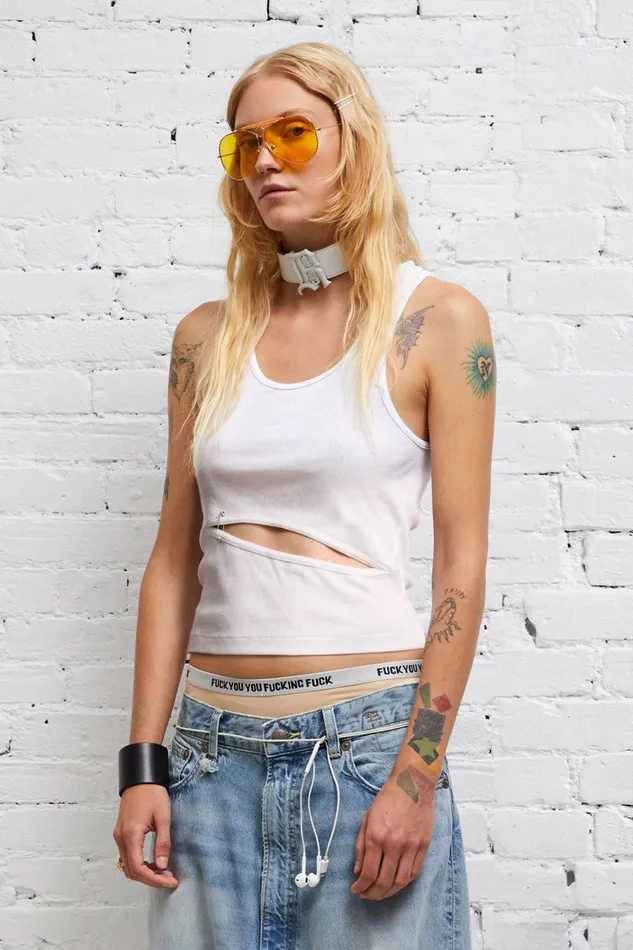 R13 Tops Women FRONT SLIT TANK 8211 WHITE