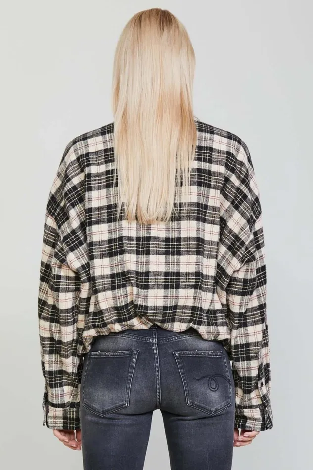 R13 Tops Women GATHERED HEM WORKSHIRT 8211 BEIGEBLACK PLAID