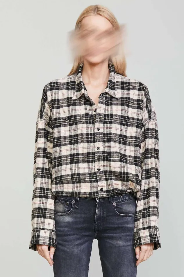 R13 Tops Women GATHERED HEM WORKSHIRT 8211 BEIGEBLACK PLAID