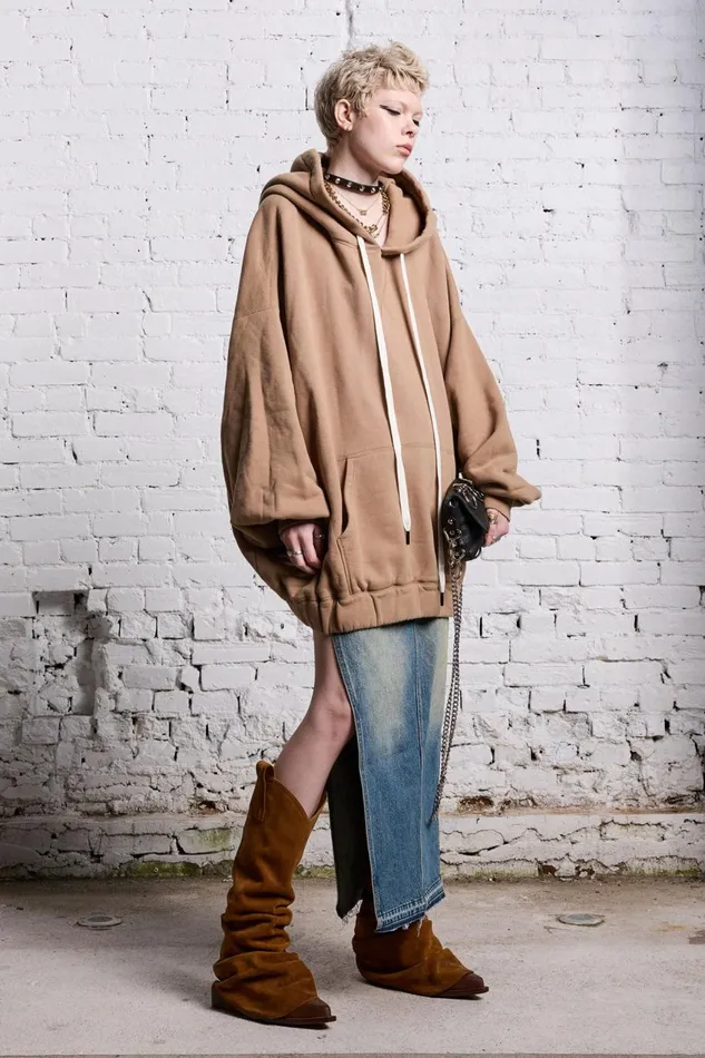 R13 Tops Women JUMBO PULLOVER HOODIE 8211 KHAKI