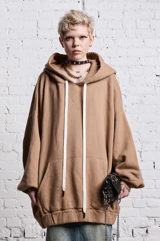 R13 Tops Women JUMBO PULLOVER HOODIE 8211 KHAKI
