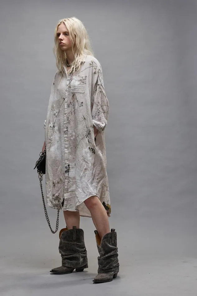 R13 Tops Women JUMBO SHIRTDRESS 8211 BLEACHED CREAM FLORAL