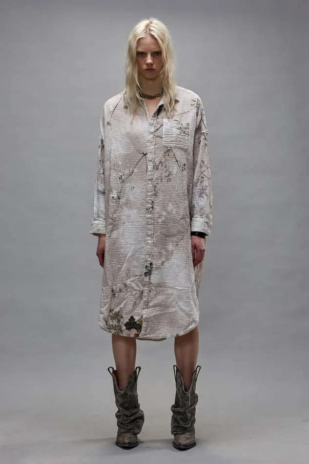 R13 Tops Women JUMBO SHIRTDRESS 8211 BLEACHED CREAM FLORAL