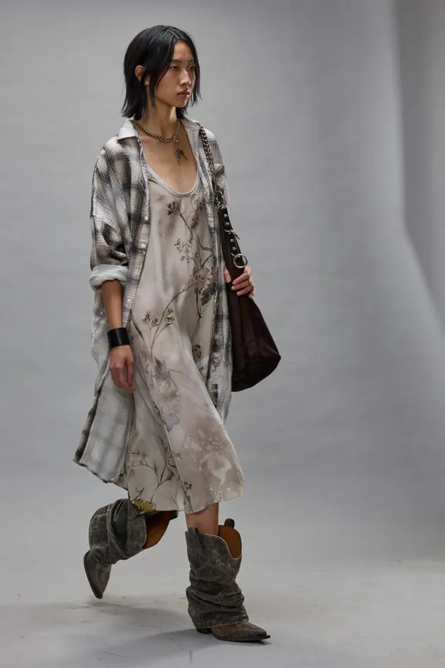 R13 Tops Women JUMBO SHIRTDRESS 8211 PRINTED GREY PLAID