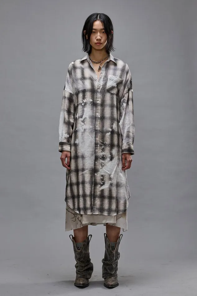 R13 Tops Women JUMBO SHIRTDRESS 8211 PRINTED GREY PLAID