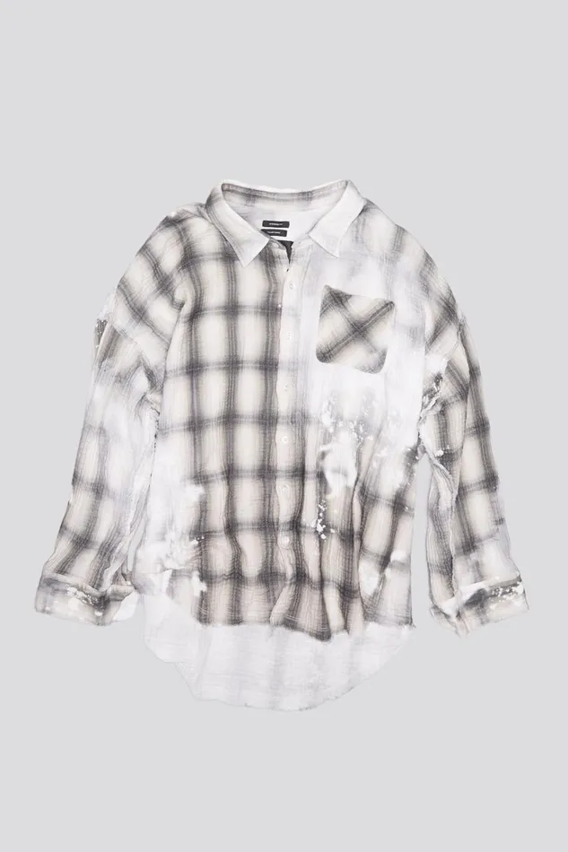 R13 Tops Women SHREDDED SEAM DROP NECK SHIRT 8211 PRINTED GREY PLAID