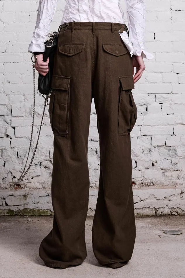 R13 Wide Leg Women DAMON CARGO PANT 8211 OLIVE CASHMERE DENIM