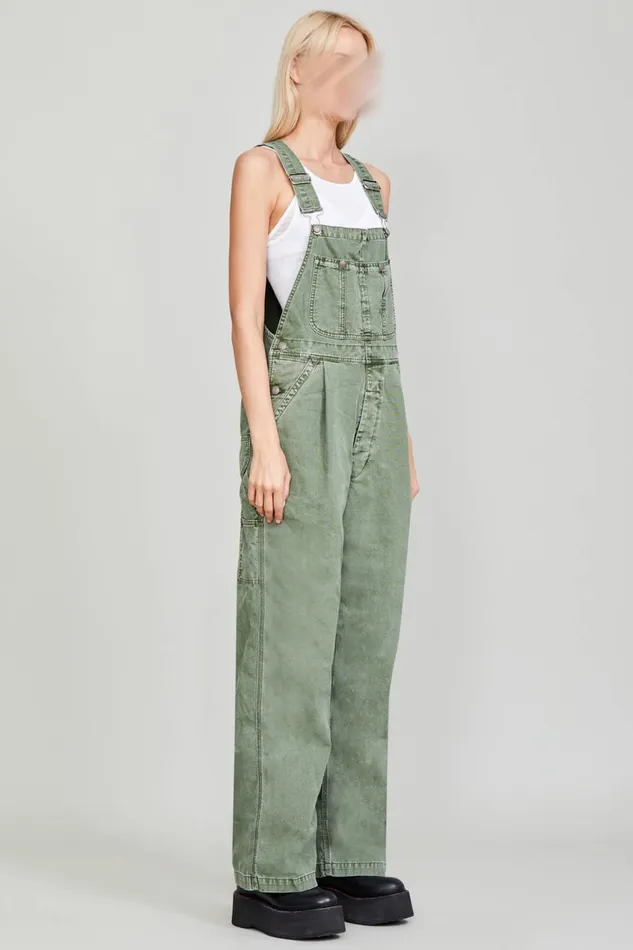 R13 Wide Leg Women DAMON OVERALL 8211 OLIVE GARMENT DYE