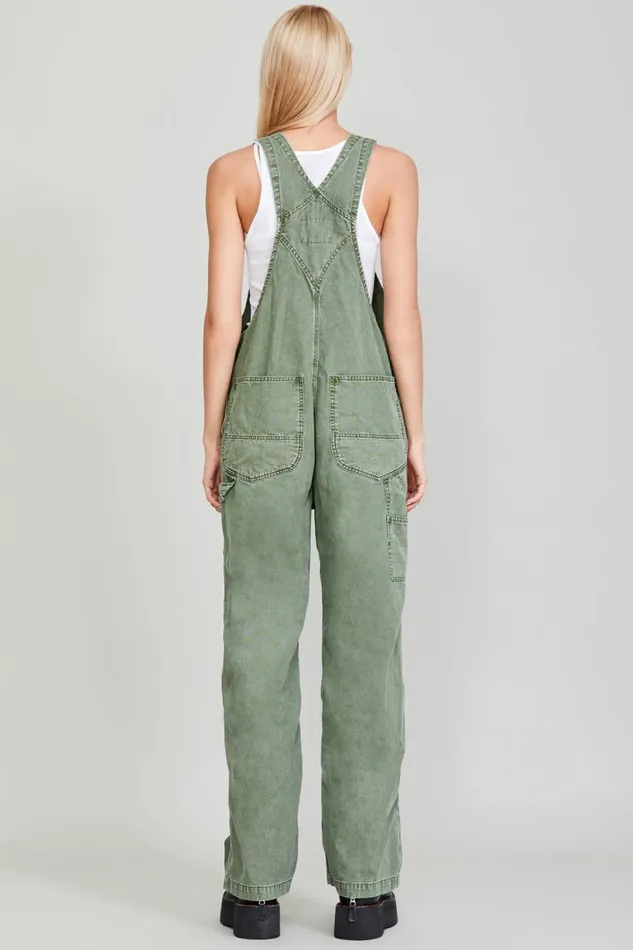 R13 Wide Leg Women DAMON OVERALL 8211 OLIVE GARMENT DYE