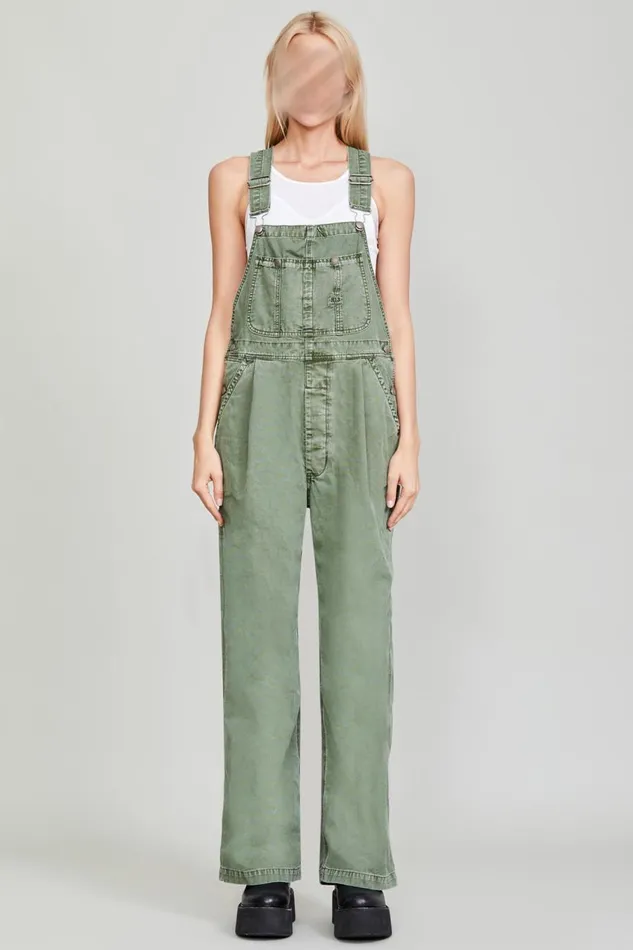 R13 Wide Leg Women DAMON OVERALL 8211 OLIVE GARMENT DYE