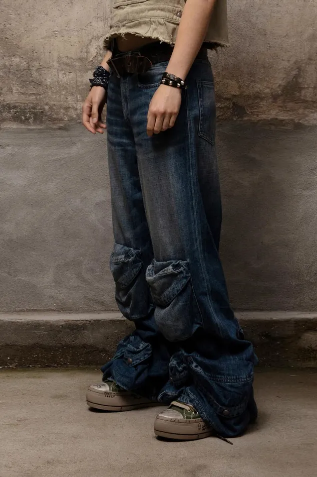 R13 Wide Leg Women MULTIPOCKET UTILITY JEAN 8211 DANE INDIGO