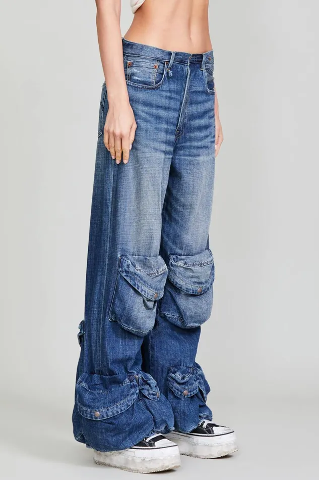 R13 Wide Leg Women MULTIPOCKET UTILITY JEAN 8211 DANE INDIGO