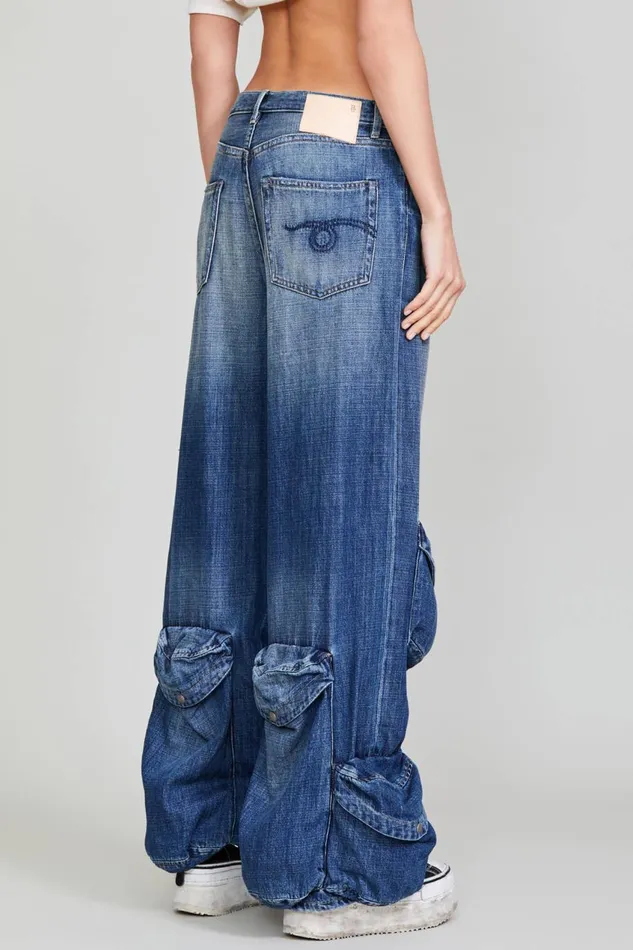 R13 Wide Leg Women MULTIPOCKET UTILITY JEAN 8211 DANE INDIGO