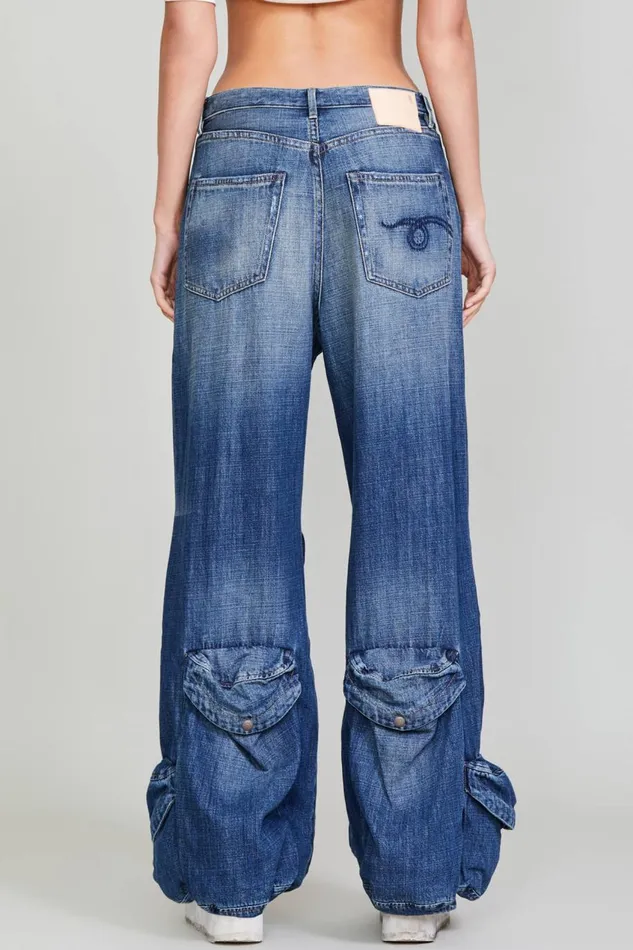 R13 Wide Leg Women MULTIPOCKET UTILITY JEAN 8211 DANE INDIGO
