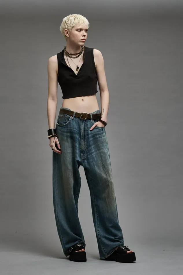 R13 Wide Leg Women VENTI JEAN 8211 WEBER LINEN INDIGO