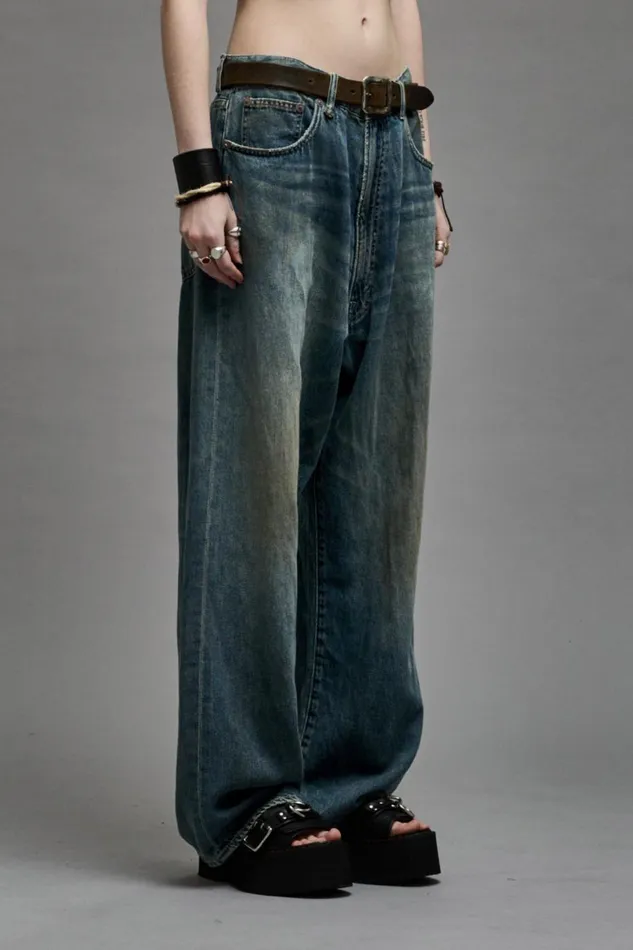 R13 Wide Leg Women VENTI JEAN 8211 WEBER LINEN INDIGO