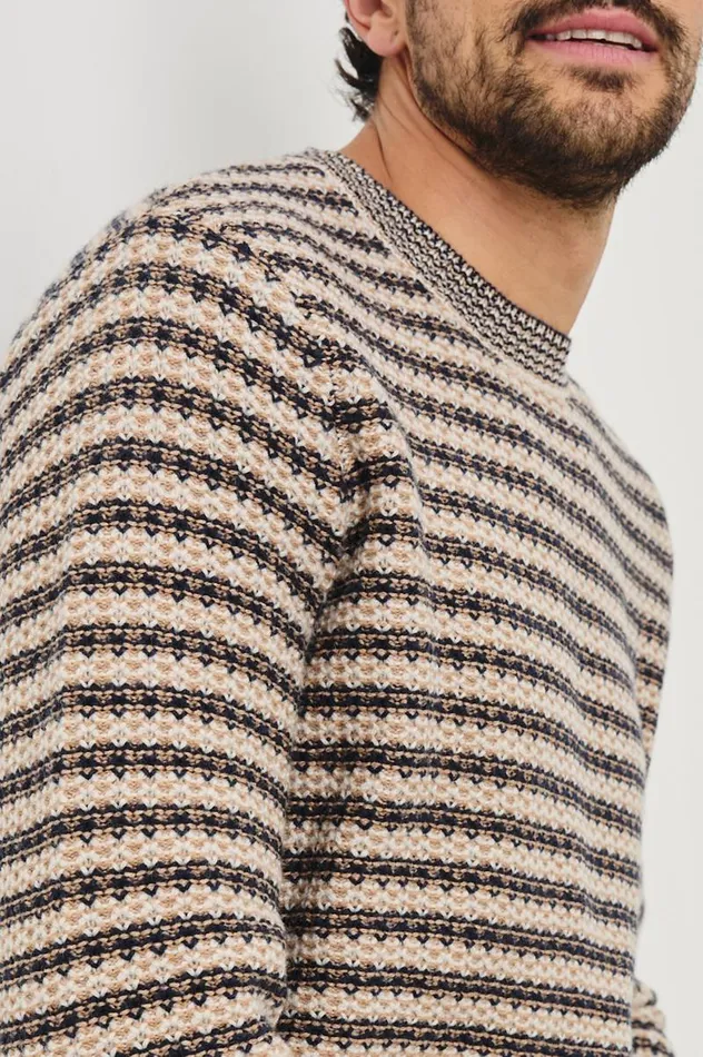 Rails Sweaters Men CARRICK SWEATER Navy Oat Stripe