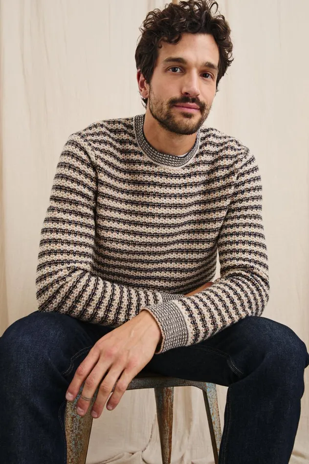 Rails Sweaters Men CARRICK SWEATER Navy Oat Stripe