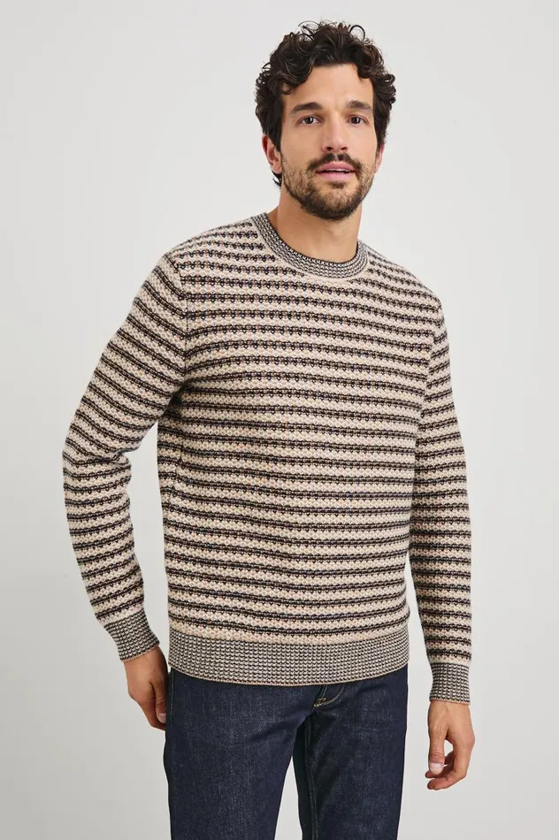 Rails Sweaters Men CARRICK SWEATER Navy Oat Stripe