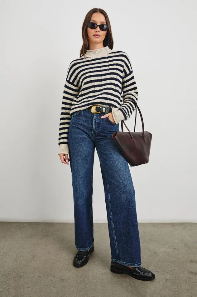 Rails Sweaters Women CORRINE SWEATER Oat Navy Stripe