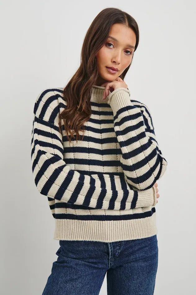 Rails Sweaters Women CORRINE SWEATER Oat Navy Stripe