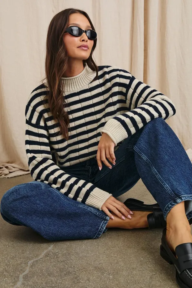 Rails Sweaters Women CORRINE SWEATER Oat Navy Stripe