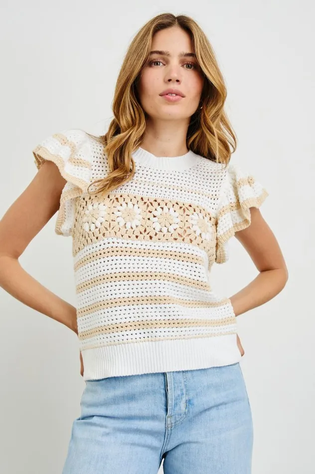 Rails Sweaters Women PENELOPE TOP Ivory Oat Crochet Stripe