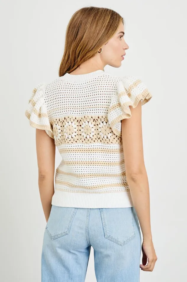 Rails Sweaters Women PENELOPE TOP Ivory Oat Crochet Stripe
