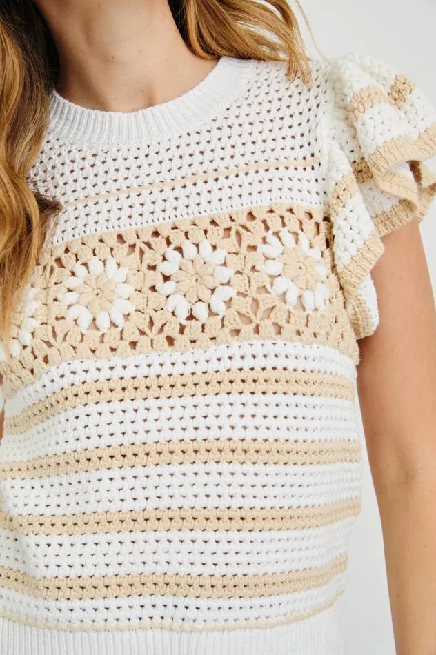 Rails Sweaters Women PENELOPE TOP Ivory Oat Crochet Stripe