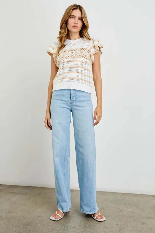 Rails Sweaters Women PENELOPE TOP Ivory Oat Crochet Stripe